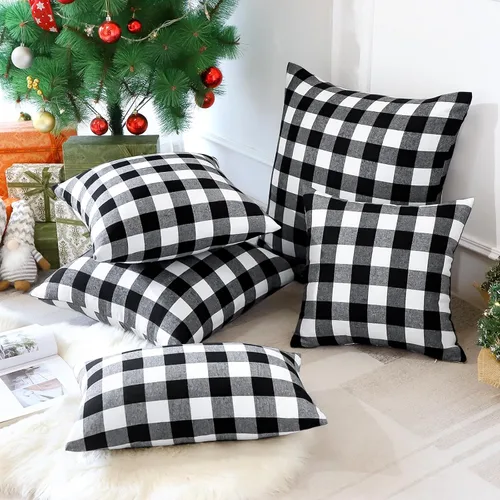 Miniatura 9 de OTOSTAR Paquete de 2 fundas de almohada decorativas de cuadros búfalo navideños de 12x20 pulgadas, lino clásico estilo granja, fundas de cojín
