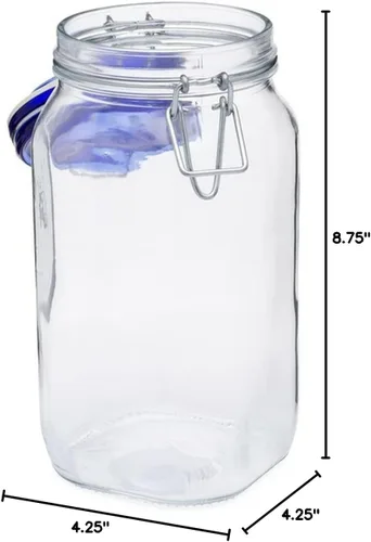 Miniatura 2 de Bormioli Rocco Fido Frasco cuadrado con tapa azul, 50-3/4-Onza Transparente/Azul