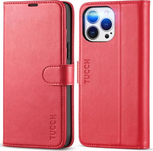 Miniatura 10 de TUCCH Funda tipo cartera para iPhone 13 Pro Max, con bloqueo RFID, ranura para tarjetas y soporte [funda interior de TPU a prueba de impactos], Azul