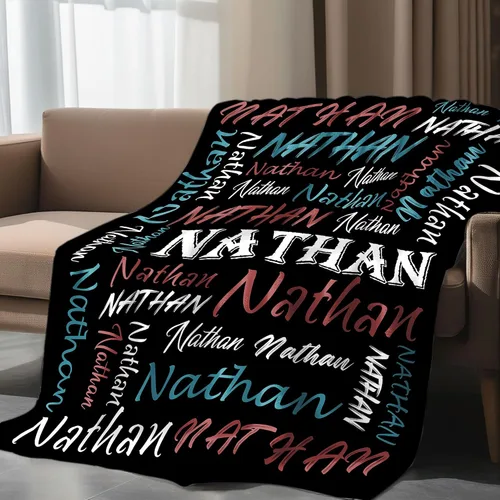 Miniatura 7 de Manta personalizada con tema negro, manta suave y ligera de franela y forro polar con nombre para hombres, mujeres, niños y niñas - Regalos
