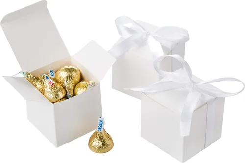 Miniatura 10 de AWELL Caja de dulces de regalo rosa a granel de 2 x 2 x 2 pulgadas con cinta rosa caja de favor de fiesta, paquete de 50 Caja rosa con cinta rosa