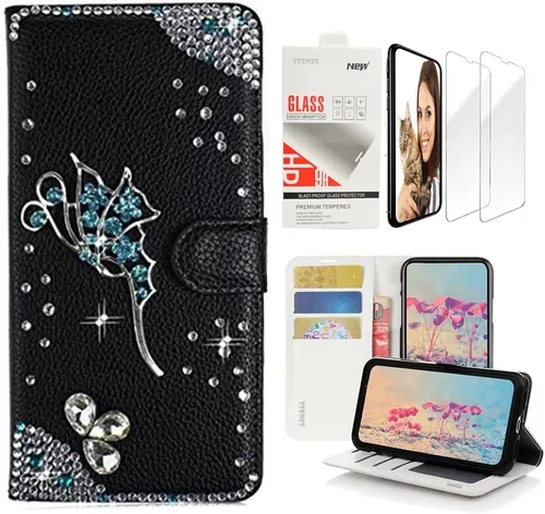 Miniatura 6 de Bling Wallet - Funda de cuero compatible con Samsung Galaxy A32 5G, elegante, diseño de corazón y corona hecha a mano en 3D con protector