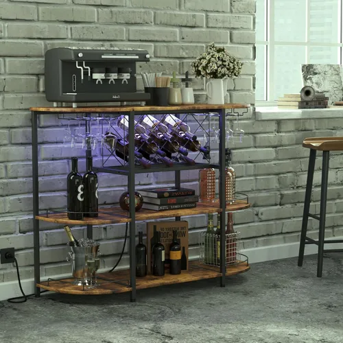 Miniatura 7 de ZOPEND Carro de Bar con Estante para Vino, Mesa con Enchufe de Energía y Luz LED, Mesa de Bar de Café de Tres Niveles, Estante de Vinos para Licores