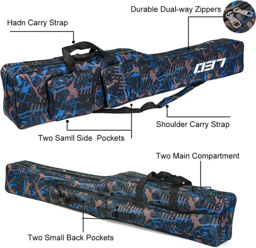 Miniatura 4 de LEOFISHING Bolsa de almacenamiento de aparejos de pesca de 51.2 in/4.27 pies, organizador portátil de carrete de caña de pescar, cajas de Camuflaje
