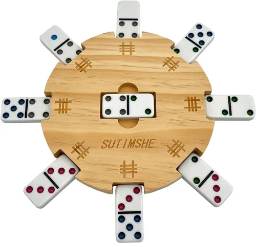 Miniatura 3 de SUTIMSHE Centro de mesa de madera para juego de dominó de tren mexicano con fondo de fieltro (hasta 8 jugadores), accesorios de dominó hechos