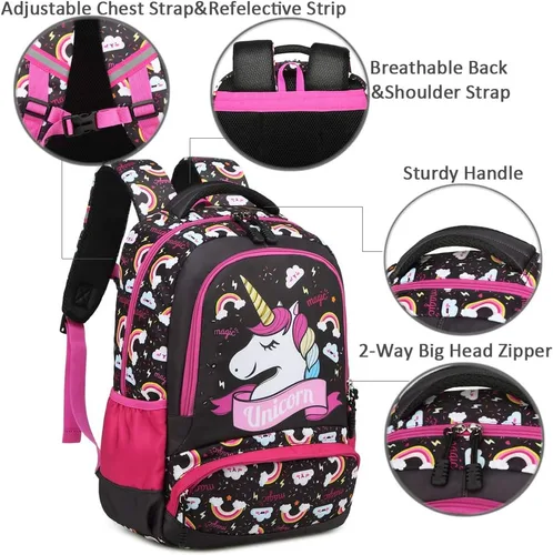 Miniatura 62 de Juego de mochila para niñas y adolescentes, mochila escolar para niños con bolsa para el almuerzo, estuche para lápices, mochilas escolares
