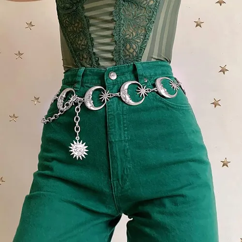Miniatura 3 de Navoky Cadena de cintura de metal con colgante de sol cinturón de vientre cadenas de cuerpo accesorios de joyería para mujeres y niñas Transparente