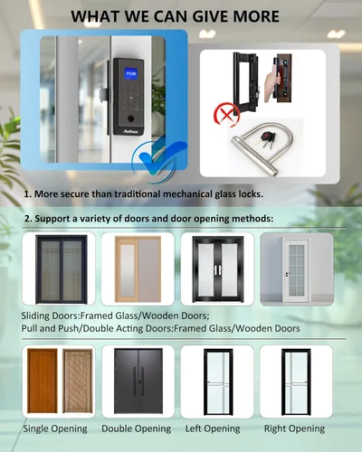 Miniatura 8 de LG2375 Cerraduras de puerta corredera de vidrio, cerradura de puerta corredera enmarcada para vidrio/madera/puerta batiente, huella digital