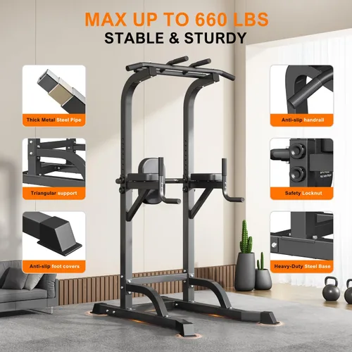 Miniatura 4 de DONIUZ Torre de Potencia Barra de Dominadas y Estación de Fondos, Gimnasio Multifuncional para Casa, Equipo de Entrenamiento de Fuerza, Altura Negro