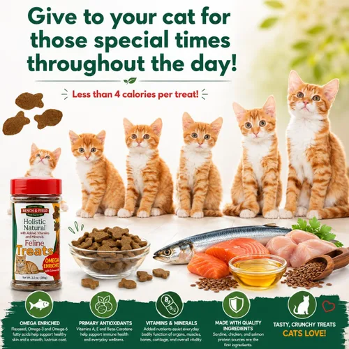 Miniatura 8 de Bench & Field Holistic Natural Healthy Kitty Treats Bocadillos crujientes en forma de pescado Delicioso aperitivo con sabor a mariscos, 3 onzas