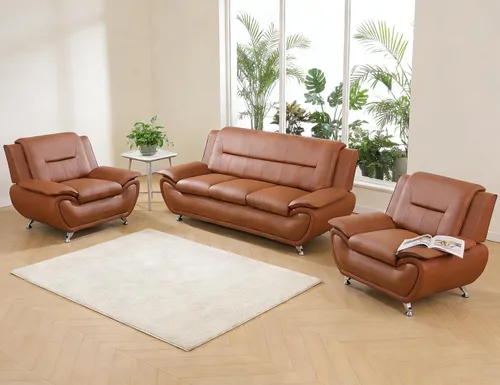 Miniatura 14 de Sofás Seccionales de Cuero, Conjuntos de Muebles de Sala de Estar, 3 Piezas Conjunto de Sofá Moderno para Sala de Blanco crema