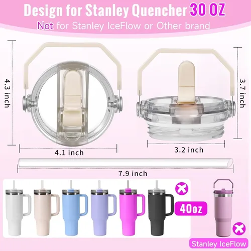 Miniatura 2 de Paquete de 2 Tapas con Popote Abatible a Prueba de Fugas para Reemplazo de Tapa Stanley 30 oz, para Accesorios de Vaso Tumbler Stanley Quencher