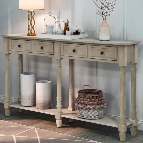 Miniatura 23 de Quarte Elegante mesa consola con tres cajones de almacenamiento, mesa de sofá extra larga para entrada, pasillo, sala de estar, vestíbulo, pasillo