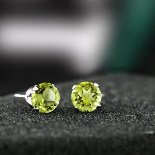 Miniatura 5 de Aretes de plata de ley con piedras preciosa de peridoto verde de 1 quilates y 1/4", para mujer