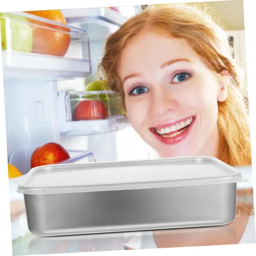 Miniatura 2 de YARNOW Refrigerador de acero inoxidable con estante de malla de 9.44 x 7.28 x 2.28 pulgadas, recipiente de almacenamiento de alimentos para una
