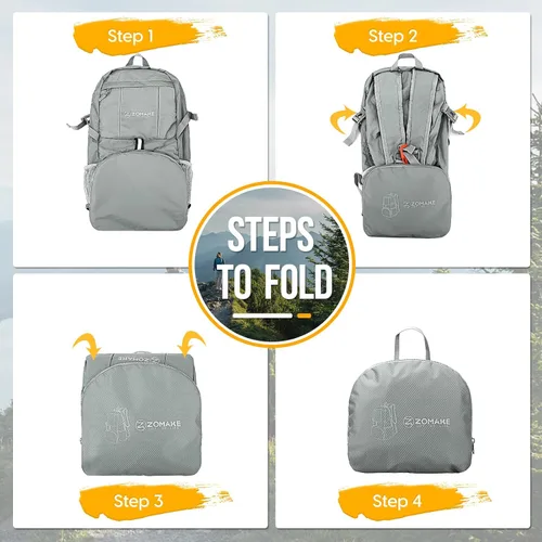 Miniatura 17 de Mochila de viaje Zomake ligera para senderismo, resistente al agua, mochila plegable para mujeres y hombres Negro