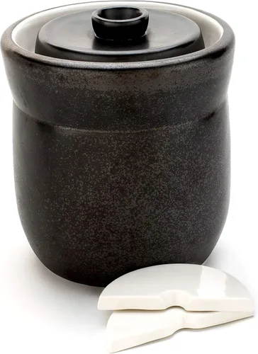 TOMO Crock de fermentación con pesas 3L – Cerámica chucrut decapado Crock – Cerámica de Cerámica Kombucha Brewing – 3 litros (1 galón), peltre