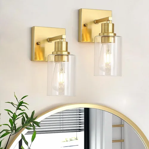 Miniatura 14 de Lámparas de tocador de baño de 3 luces, apliques de pared negro mate con pantallas de vidrio transparente, iluminación de pared moderna de granja