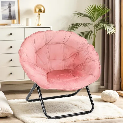 Miniatura 8 de Silla plegable, silla platillo con marco de metal, cómodas sillas de luna para dormitorio, sala de estar, apartamentos, camping, descanso, jardín