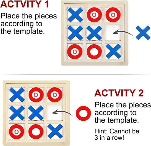 Miniatura 4 de Seenelling Juego de madera jumbo de Tic Tac Toe Actividades de demencia para personas mayores con Alzheimers con plantillas de rompecabezas y juego