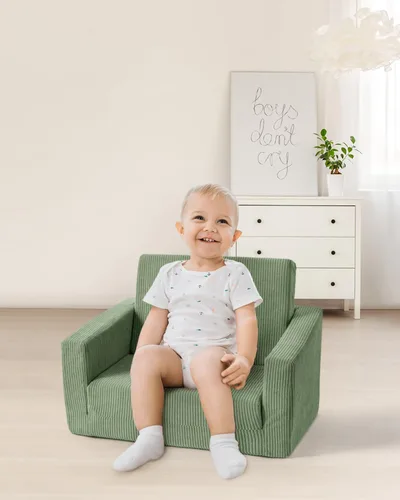 Miniatura 2 de Silla para bebés y niños, 2 en 1 Sofás blandos para bebés que se despliegan, Sillas para bebés cómodas de 1 a 3 años, Sofá convertible a salón, Verde