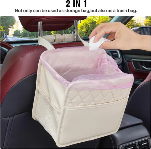 Miniatura 6 de LXUNYI Organizador de asiento de automóvil, paquete de 2 organizadores de asiento trasero de automóvil impermeables de cuero PU y bolsa