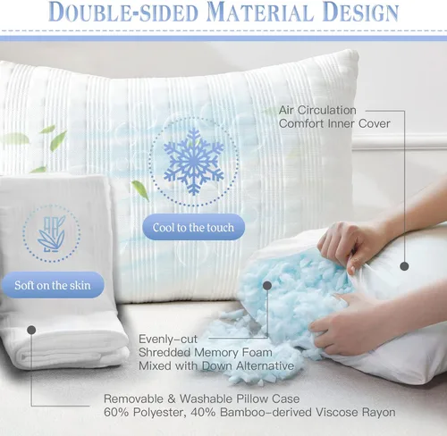Miniatura 2 de Meoflaw Almohadas Refrescantes para Dormir Tamaño Estándar, Almohada de Cama de Espuma Viscoelástica Triturada con Funda de Almohada
