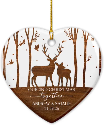 Miniatura 8 de Nuestro adorno de cerámica casado de 2ª Navidad, regalo personalizado de adorno de boda de oso polar, regalo de adorno de boda, Mr Mrs Married