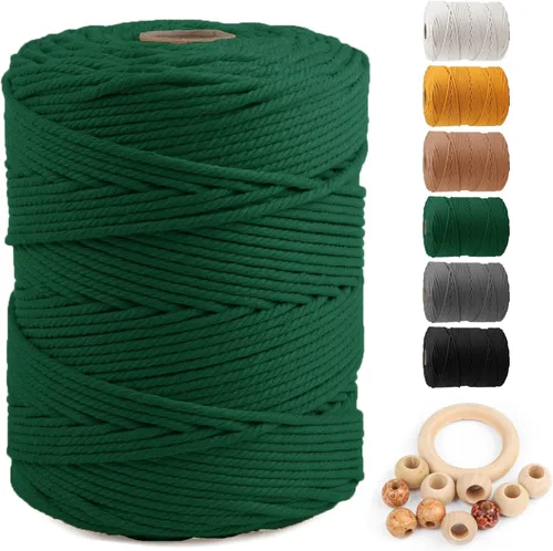 Miniatura 31 de Cuerda de algodón para macramé de 5 mm x 109 yardas, ZUEXT 100% natural hecha a mano, cuerda de algodón trenzada de 4 hebras para colgar plantas