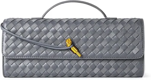 Miniatura 15 de Joryin Bolso tejido para mujer, bolso de mano de noche tejido de cuero y gamuza, bolso cruzado de gamuza, bolso formal de noche