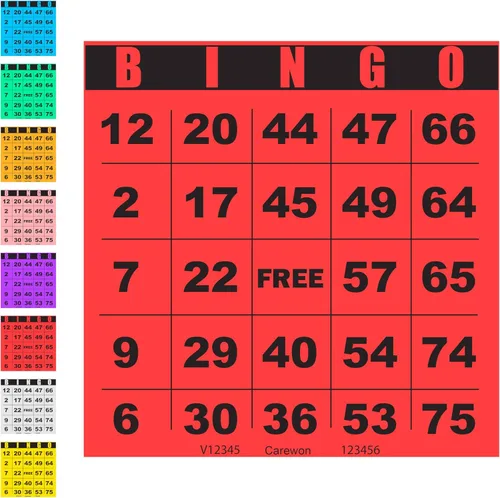 Miniatura 10 de 100 tarjetas de bingo, grandes de 4.5 x 4.5 pulgadas, azul (1 de 8 colores), hojas de bingo de papel, desechables o reutilizables para daubers