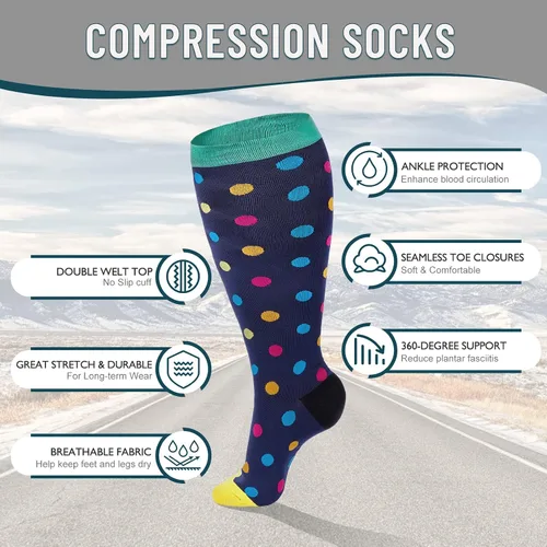 Miniatura 3 de American Trends Calcetines de compresión de talla grande para mujer, los mejores 3 pares de soporte para deporte, correr, ciclismo, atletismo