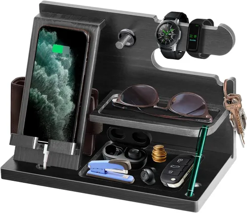Miniatura 9 de Gifts for Men Wood Phone Docking Station for Mens Gifts for Christmas Husband Anniversary Dad Birthday Gifts for Men or Dad - Nightstand Organizer