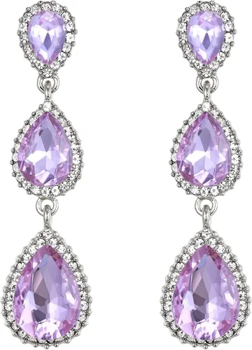 Miniatura 42 de EleQueen Pendientes de cristal austriaco en tono dorado para mujer, forma de pera de 2.5 pulgadas, color esmeralda