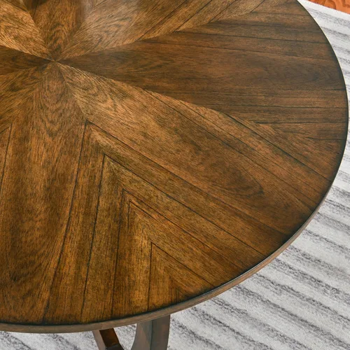 Miniatura 5 de Mesa auxiliar redonda para sala de estar, mesas de cóctel de madera maciza con parte superior empalmada, mesa central tradicional de madera