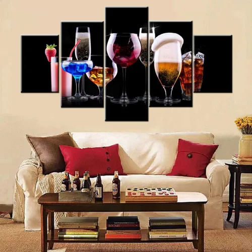 Miniatura 27 de TUMOVO - 5 cuadros de vino tinto con impresión de alta definición sobre lienzo.