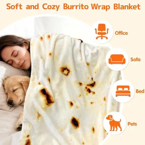 Miniatura 7 de CASOFU Manta Tipo Throw de Sherpa de Burritos de Tortilla de Harina Gigante, Manta de Taco de Sherpa Novedosa Suave y Cálida para Tu Familia. Sherpa