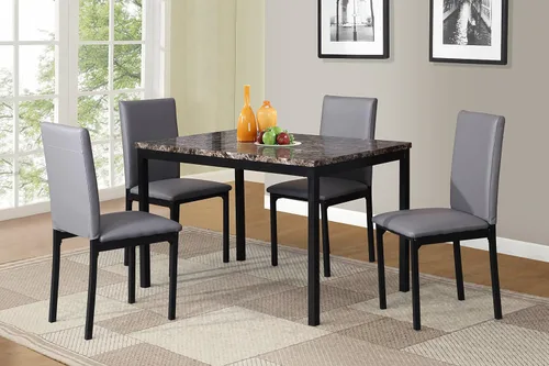 Miniatura 6 de Roundhill Furniture Juego de comedor de metal Citico de 5 piezas con tapa de mármol sintético laminado, color negro