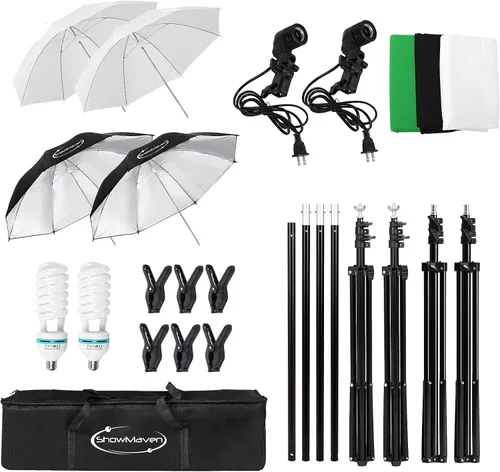 Miniatura 5 de ShowMaven Iluminación fotográfica, soporte de fondo de 6.5 pies x 10 pies y sombrillas kit de iluminación continua para estudio fotográfico