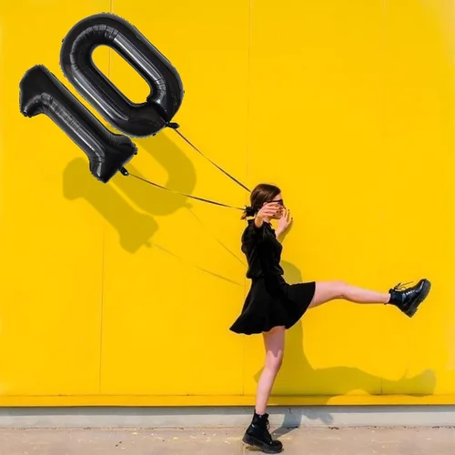Miniatura 6 de Globos de 40 pulgadas negros con 10 números, globos gigantes de helio de Mylar de lámina negros con números para cumpleaños, globos digitales