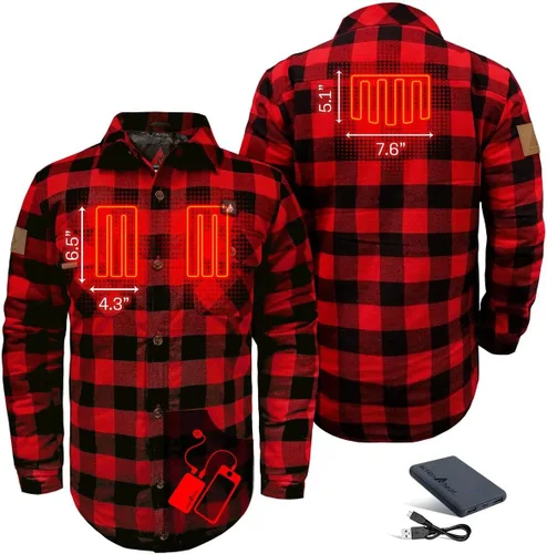 Miniatura 3 de ActionHeat Camisa de franela calentada con batería de 5 V - Sistema de calefacción de tres zonas, 3 ajustes de calor, paneles de calefacción