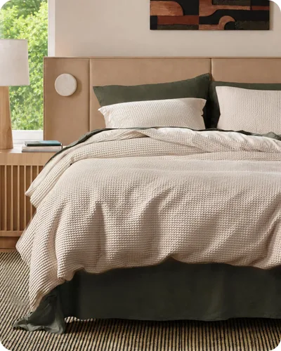 Miniatura 25 de Bedsure - Funda de edredón de algodón tamaño King - 100% algodón de tejido gofre color verde bosque, juego de ropa de cama GentleSoft™ transpirable