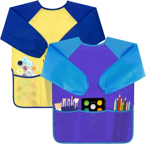 Miniatura 8 de Bassion Kids Art Smock, Toddlers Painting Aprons Colorful Waterproof Children Artist Smock Age 2-8 Years Gifts