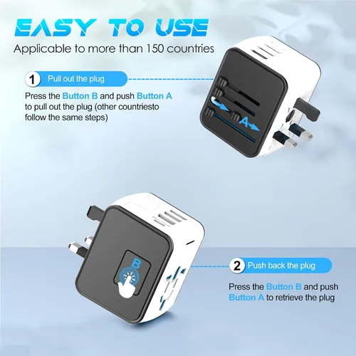 Miniatura 4 de ISIX Adaptador de viaje internacional Adaptador de corriente universal en todo el mundo todo en uno 4 USB perfecto para Europa EE. UU., UE, Reino