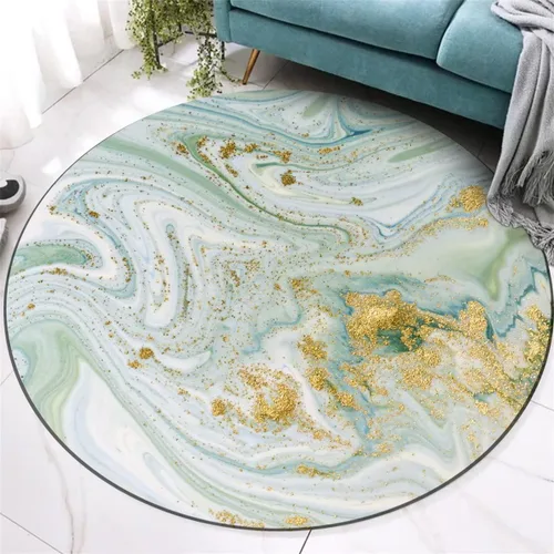 Miniatura 12 de Tapete redondo de mármol verde esmeralda, lavable, pequeño círculo, para dormitorio, sala de estar, alfombra moderna abstracta circular, 2 pies