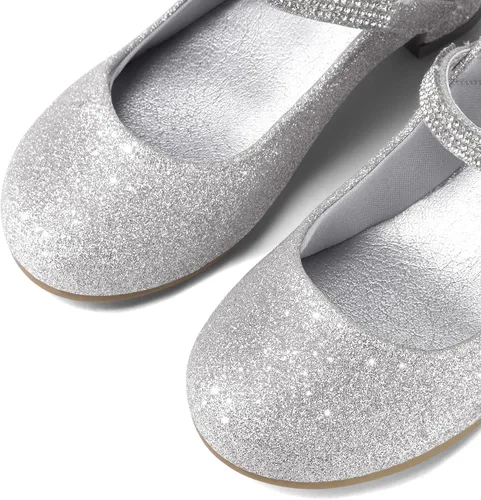 Miniatura 5 de K KomForme Zapatos Mary Jane para niña con tacón bajo con diamantes de imitación de princesa, zapatos planos de vestir para niños pequeños y niños