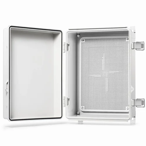 Miniatura 13 de QILIPSU - Caja de conexiones de acero inoxidable con tapa, bisagras y placa de montaje, universal, impermeable IP67, plástico ABS, gris, recinto