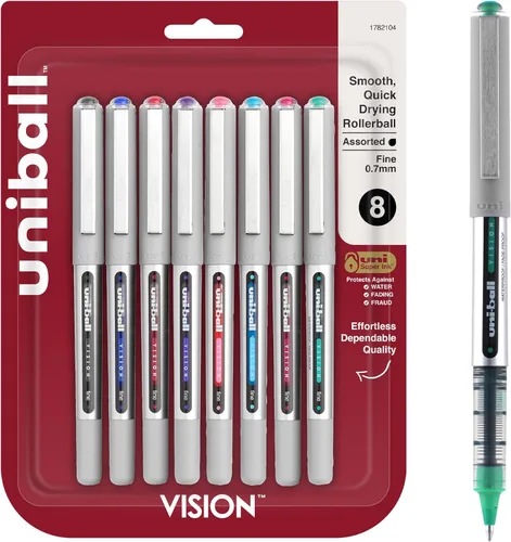 Uni-Ball™ Vision - Bolígrafos de punta fina (0.7 mm), colores surtidos, paquete de 8 unidades