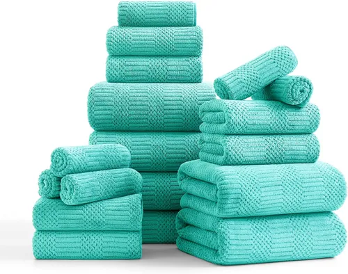 Miniatura 31 de Juego de 8 toallas de baño extra grandes azules - 2 toallas de baño extra grandes, 2 toallas de mano, 4 toallas faciales - 600GSM suaves, altamente