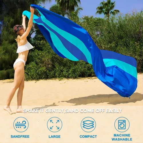 Miniatura 4 de BYDOLL Manta de playa de nailon, impermeable, a prueba de arena, de gran tamaño, 7 x 7 pies, para 1-5 adultos, manta extra grande, ligera, suave